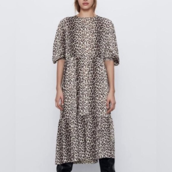 Zara Tiered Leopard Print Midi Dress - Picture 6 of 8